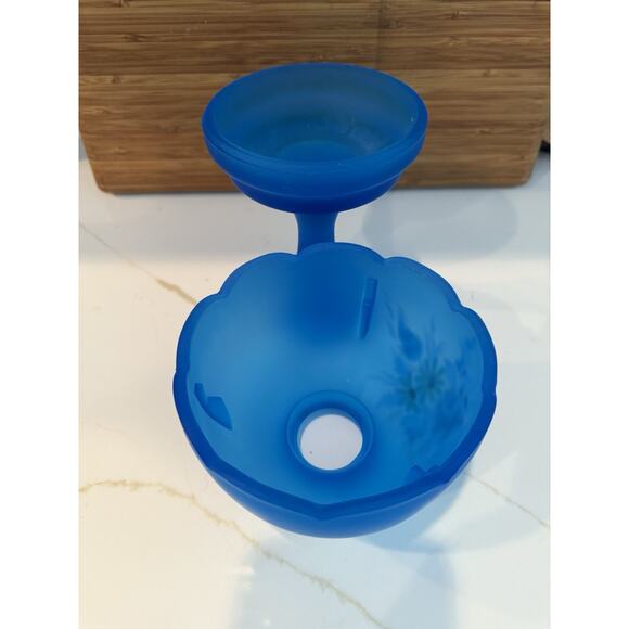 Vintage Westmoreland Glass Candle Lamp Unique Satin Blue with Daisy And Roses - Picture 6 of 9